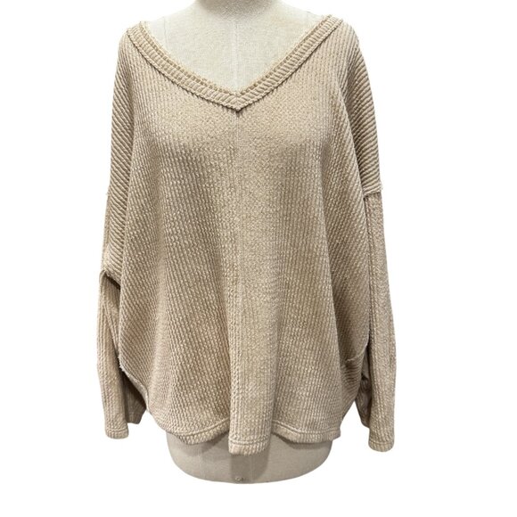 Free People Easy V Pullover Sweater – Oversized Chenille Knit in Ivory Cream – S - Picture 2 of 5